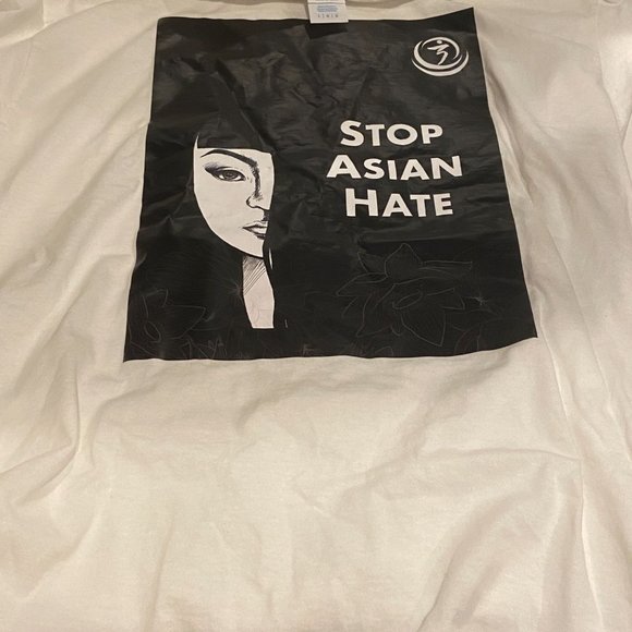 Stop Asian Hate T Shirt White Unused by Port & Company Cotton Size Large Asian W - Picture 1 of 5